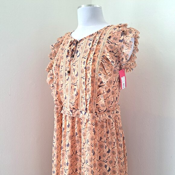 Xhilaration Floral Ruffles Lined Maxi Dress  Coral Pink Size M Sleeveles NWT - Picture 1 of 13